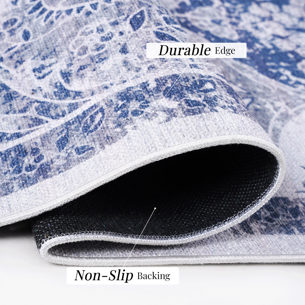 NAAR MAVAL Blue Washable Rug 2' x 3' Doormat Rug (Blue, 2' x 3')