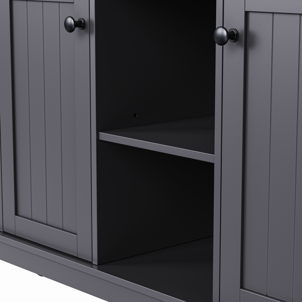 K&K 53inch Large Kitchen Island with 2 Bar Stools, Power Outlet,Door Internal Storage Rack, Kitchen Storage Cart on 5 Wheels with Drop Leaf, 5 Open Side Racks, 3 Drawers, for Kitchen,Dining Room,Black