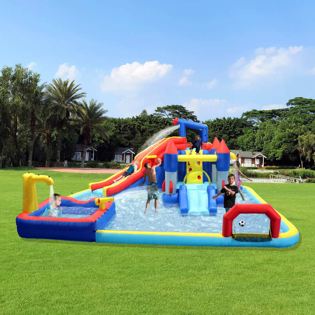 Inflatable 10 in1 slide water park  bouncing house garden with splash pool & water gun & basketball & climbing wall & dual pools & soccer