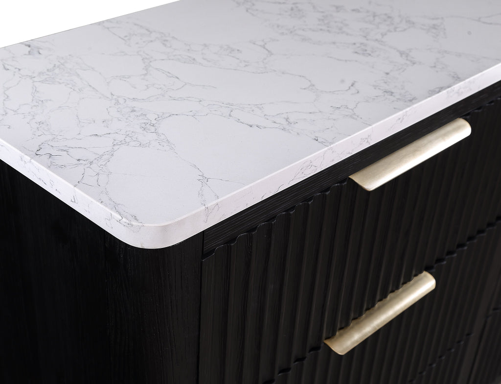 1pc Contemporary 2-Drawer Black Nightstand White Top Metal Knobs Modern Design Wooden Bedroom Furniture
