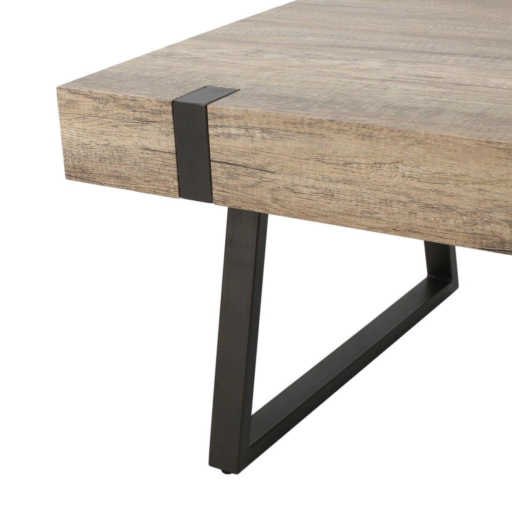 Abitha Faux Wood Coffee Table with Industrial Powder-Coated Metal Legs in Canyon Grey