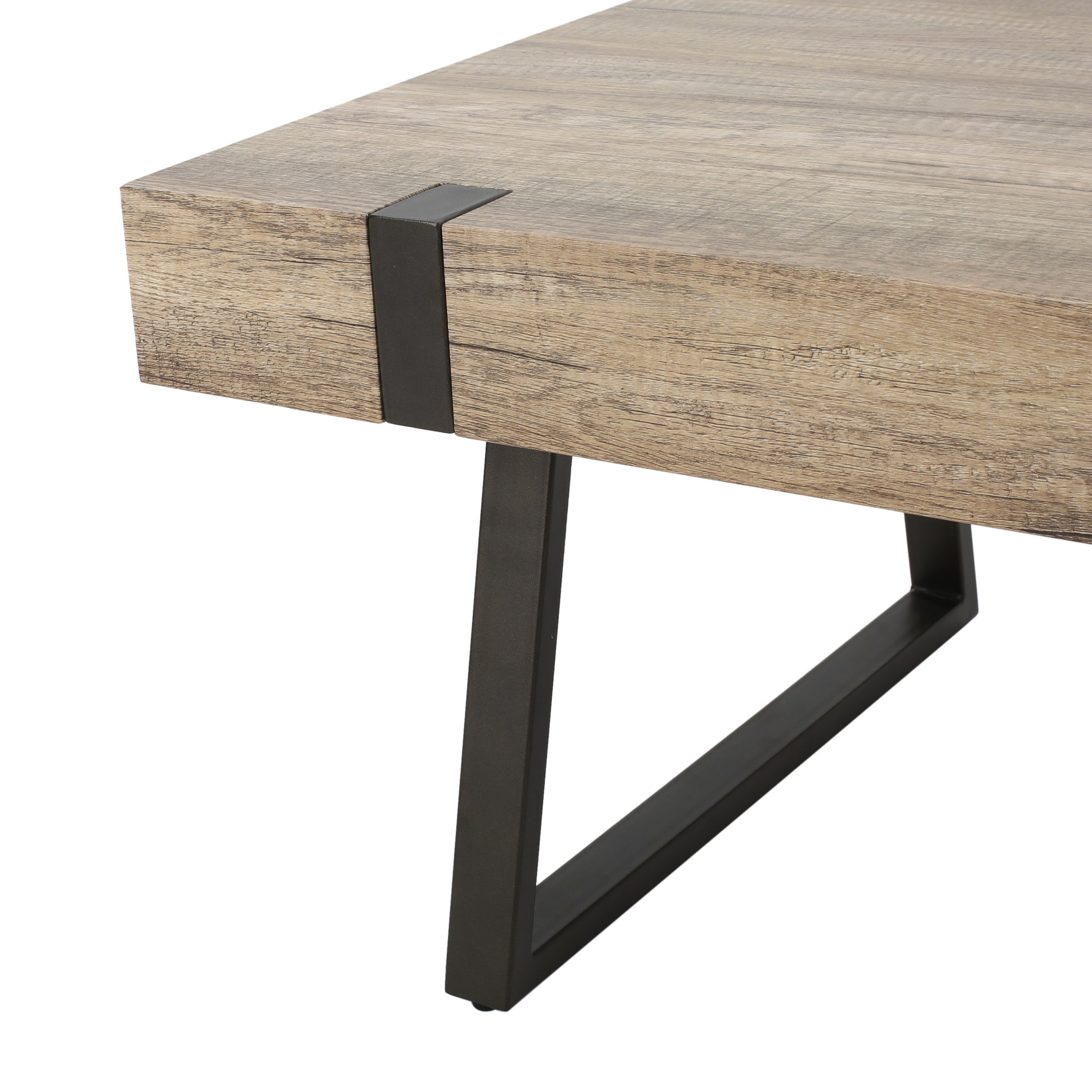 Abitha Faux Wood Coffee Table with Industrial Powder-Coated Metal Legs in Canyon Grey