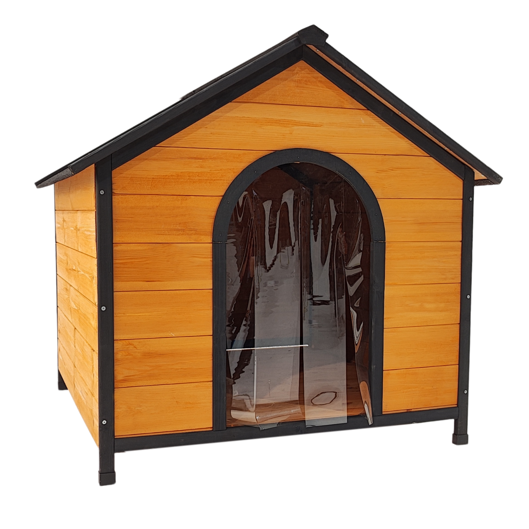 XPT088 Wearable and Strong Wooden Dog House with Metal Bowls and Toy Box, Natural, Solid Wood, 55.12 x 38.98 x 37.00 inches