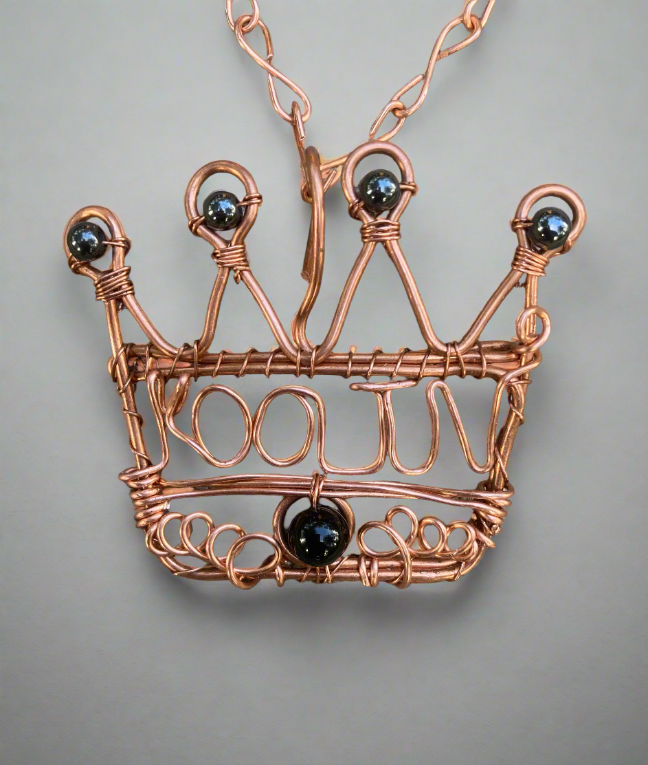 Custom Wire Wrapped Crown/Name Necklace