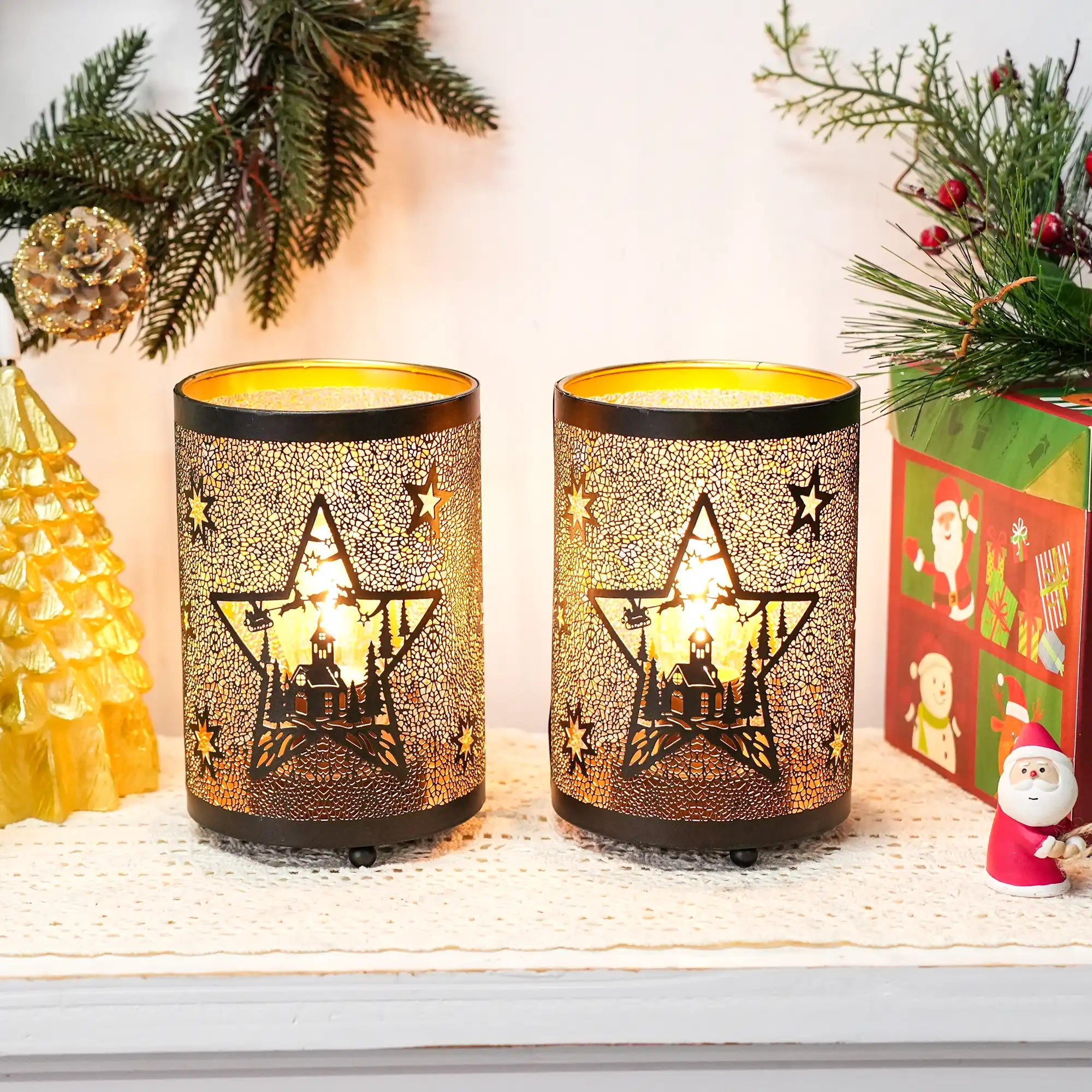 6.5" H Etched Metal Table Lamp Christmas Battery Operated Lamp