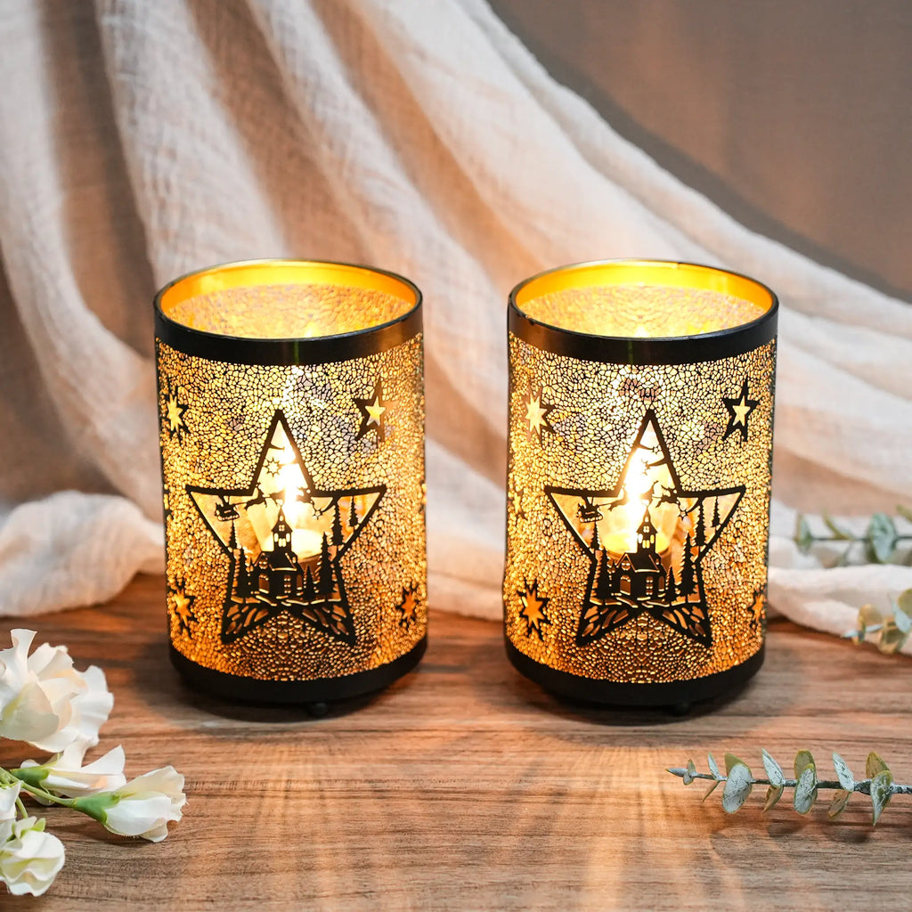6.5" H Etched Metal Table Lamp Christmas Battery Operated Lamp