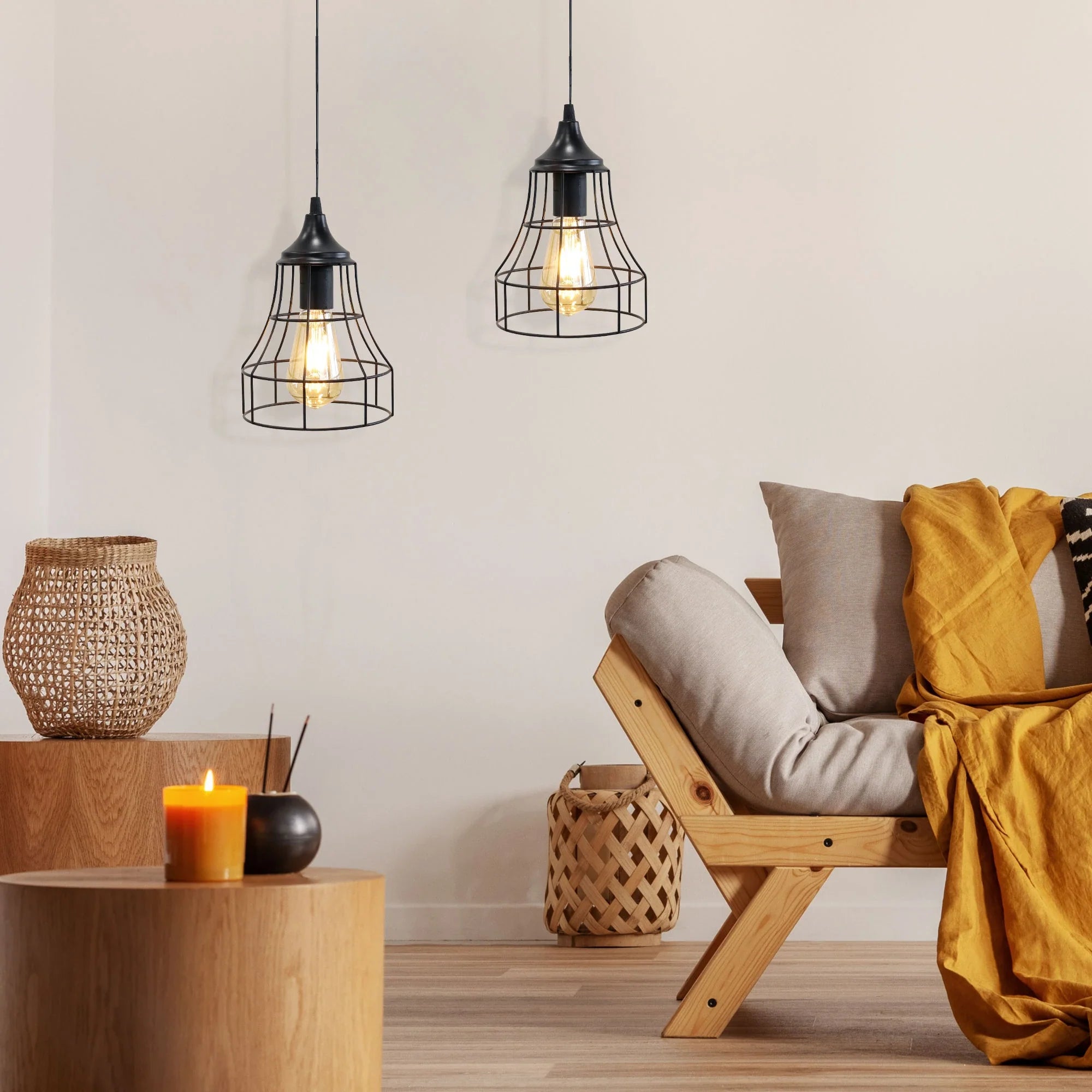 Set of 2 Metal Cage Hanging Lamps