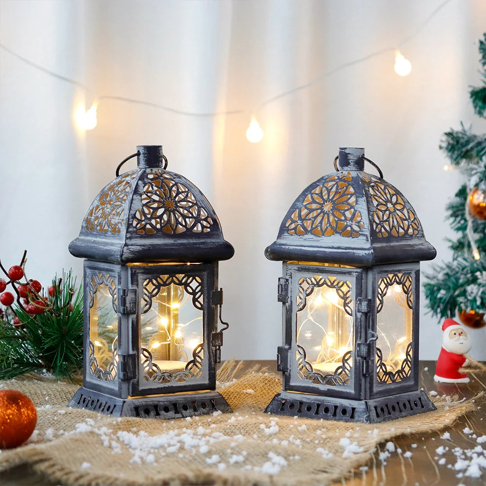 Set of 2 8”H Battery Operated Lanterns (Grey)