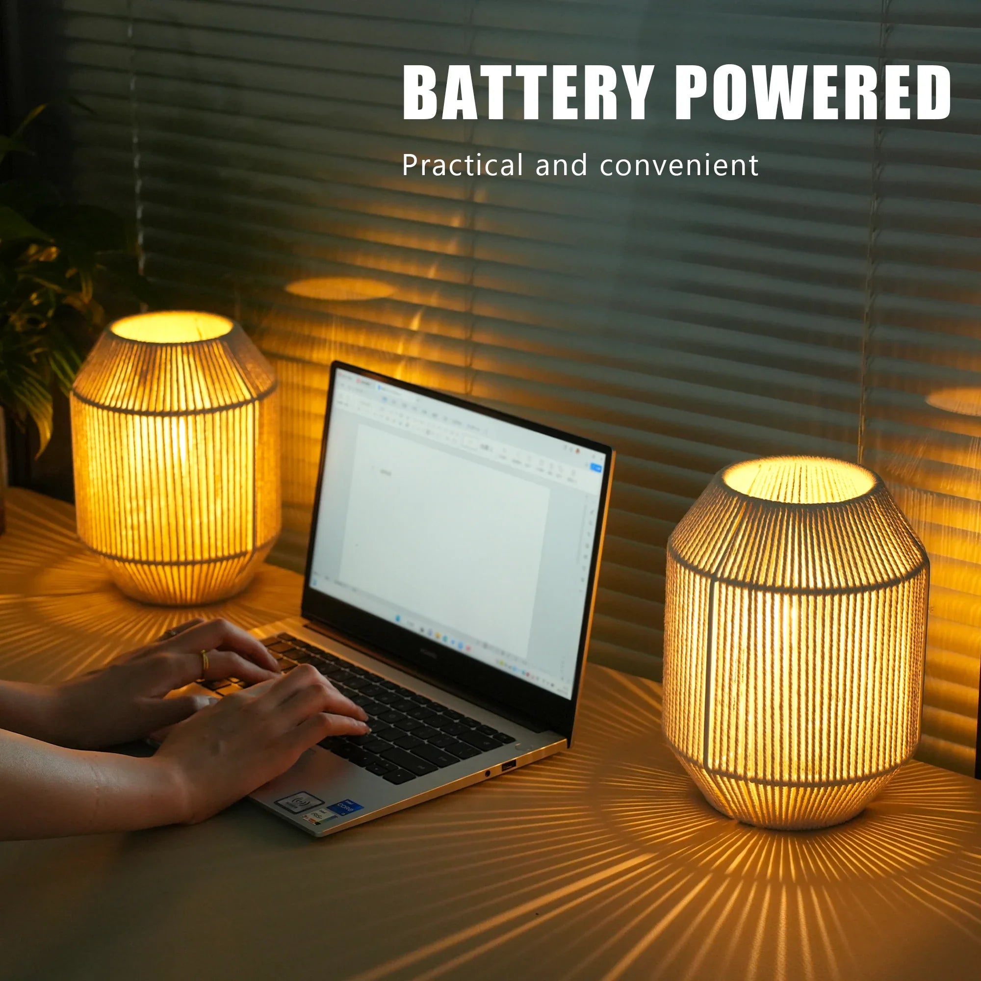 Set of 2 Woven Lamp shade Table Lamps