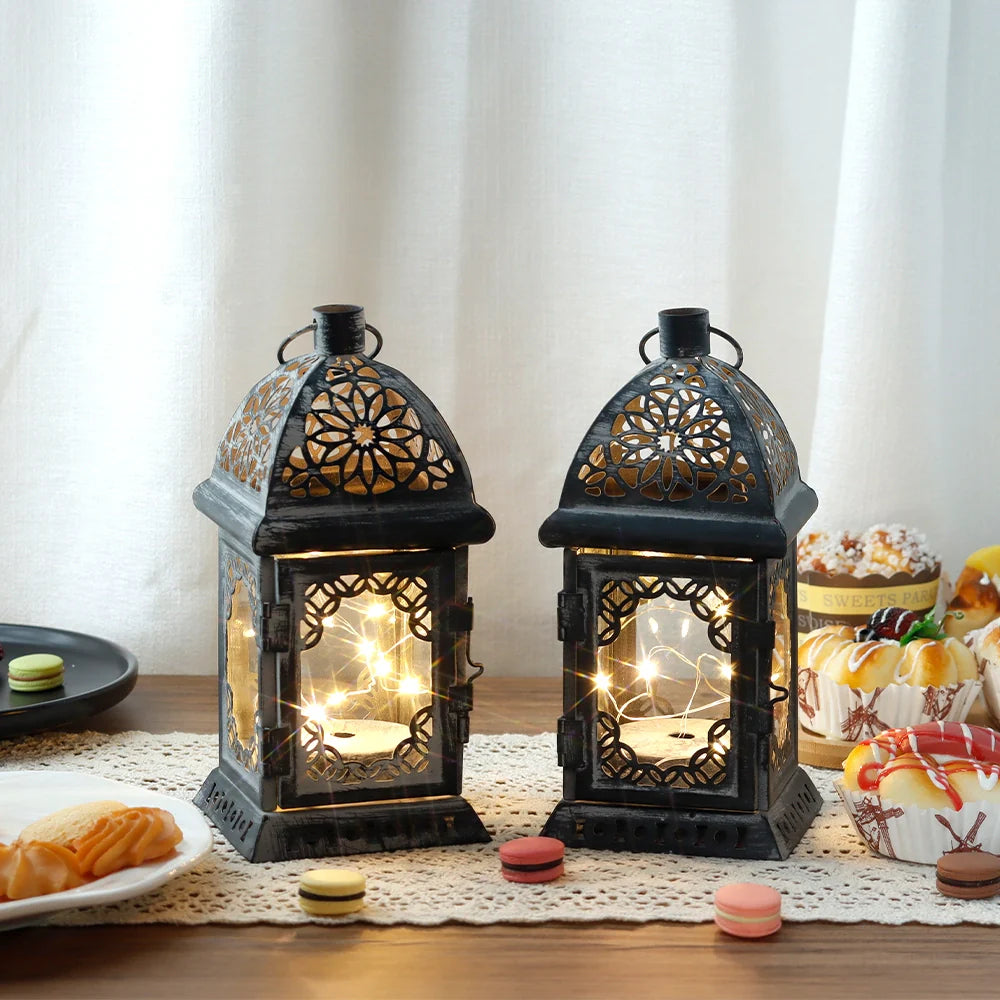 Set of 2 8”H Battery Operated Lanterns (Grey)