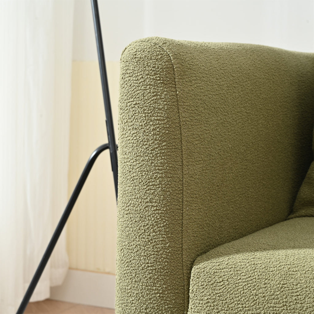 Modern Fabric Accent Chair, Upholstered Armchair for Living Room, Mid Century Fabric Lounge Chair w/Pillow, Comfortable Reading Chair with Wood Legs for Living Room, Bedroom, Reception Room (Olive)