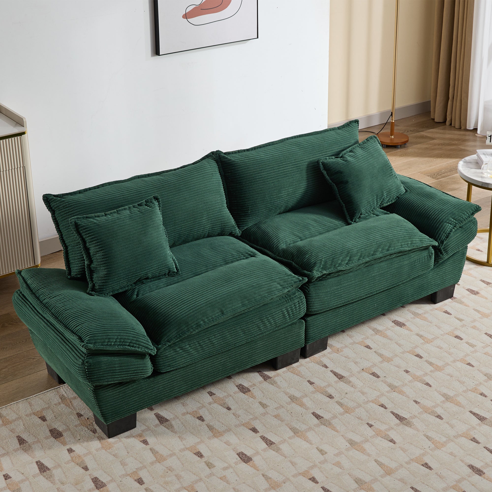Corduroy Sofa Sleeper Couch Loveseat Sofa with Pillows Comfy Upholstered Deep Seat Sofa for Bedroom,Living Room,Apartment,Office,Dorm-Green Corduroy