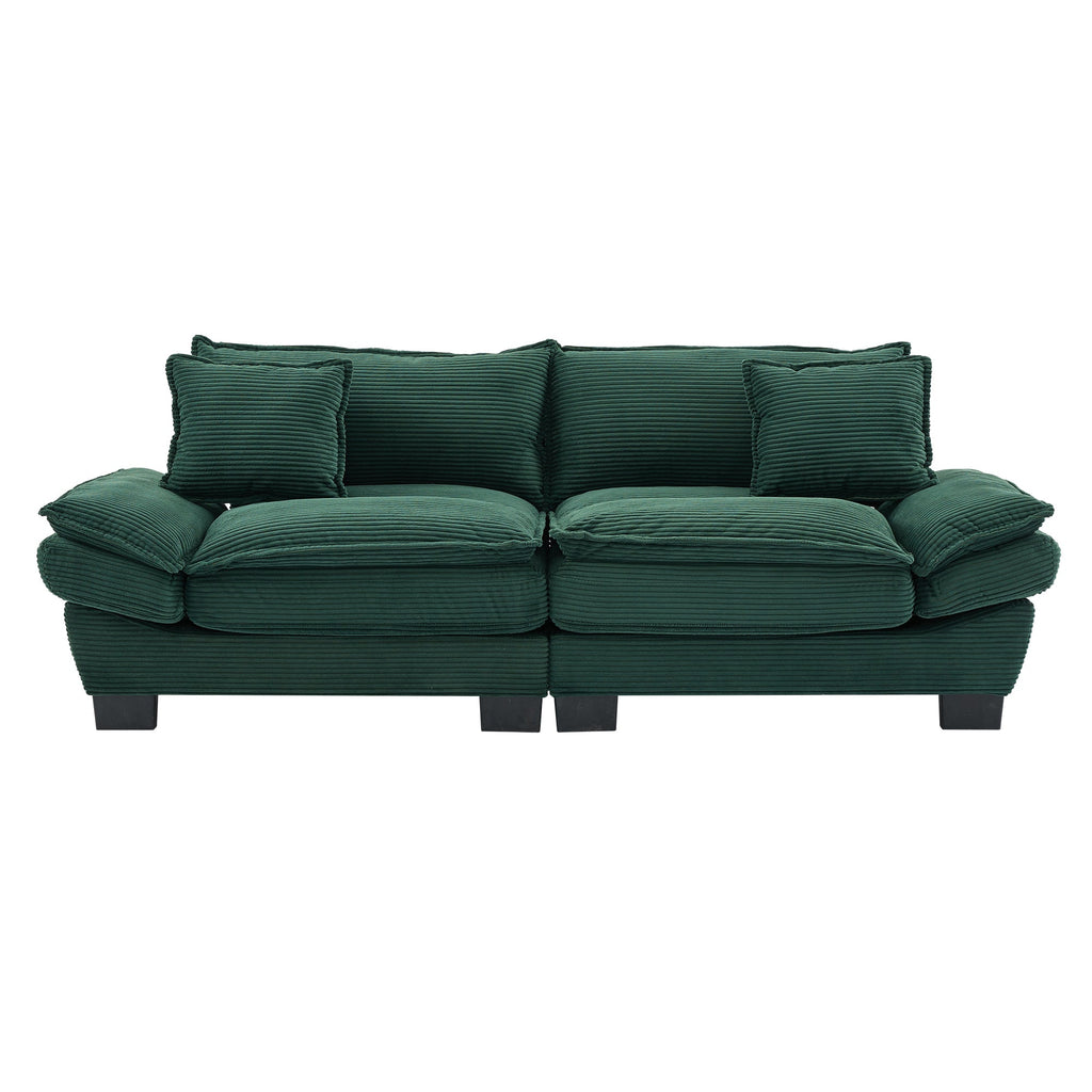 Corduroy Sofa Sleeper Couch Loveseat Sofa with Pillows Comfy Upholstered Deep Seat Sofa for Bedroom,Living Room,Apartment,Office,Dorm-Green Corduroy