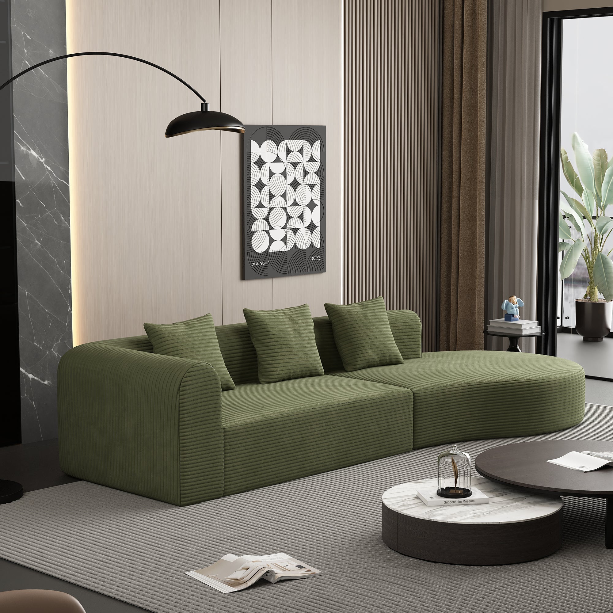 123*37 inch extra large deep modular sofa, cloud sofa 4-person sofa, can sit or lie down, living room corduroy modular sofa, no assembly required, green