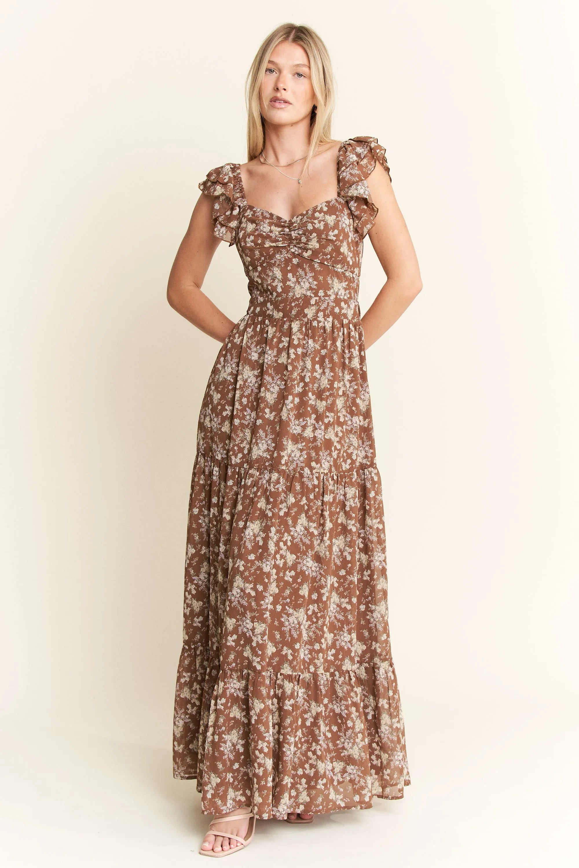 Jade By Jane Ruffle Sleeve Tiered Maxi Dress