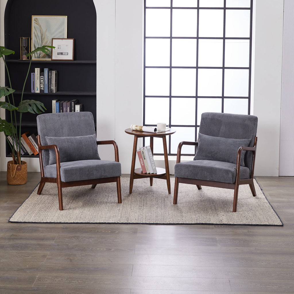 Mid-Century Modern Accent Chair with Pillow Upholstered in Antique Dark Grey Polyester and Solid Wood Frame(Antique Dark Grey)