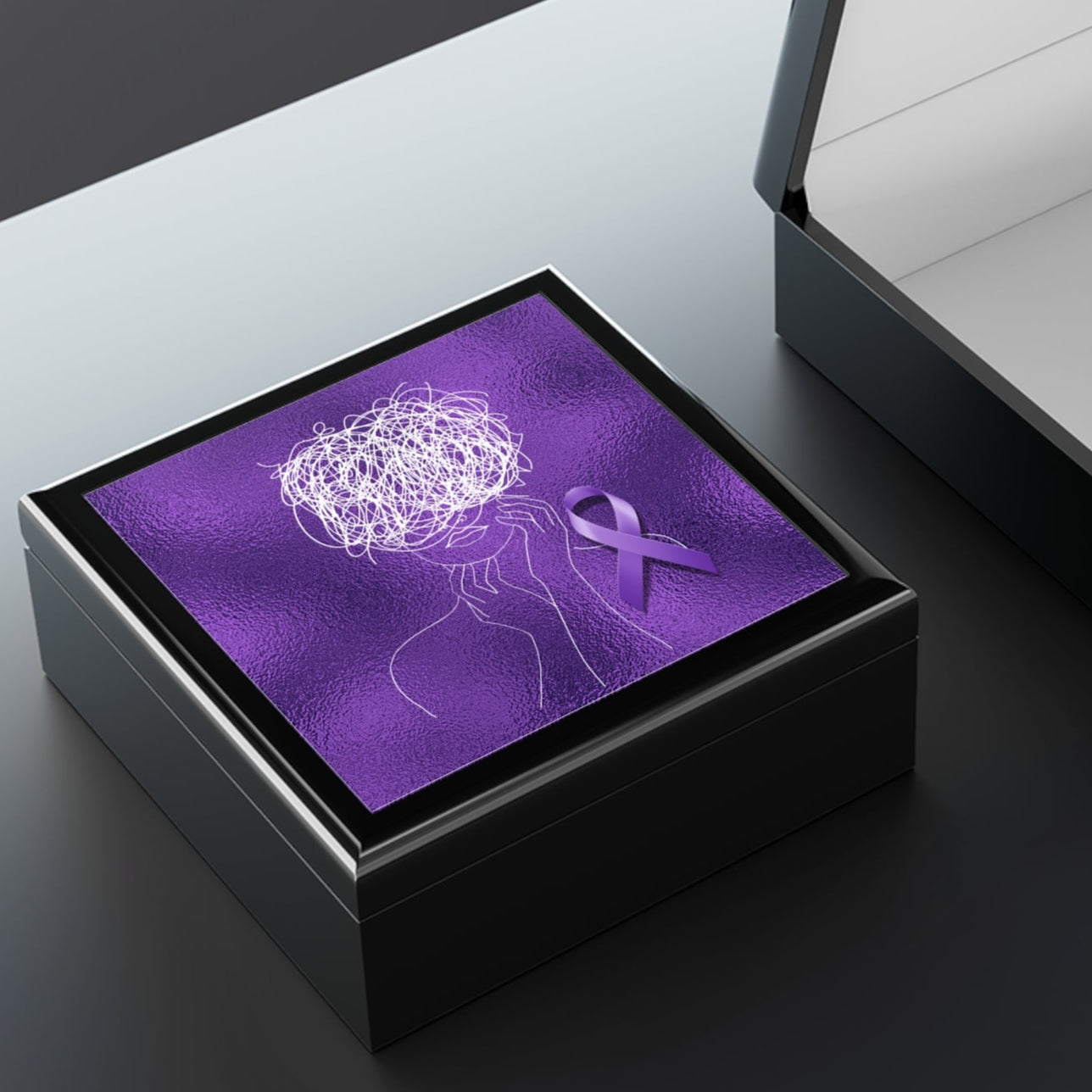 Purple Ribbon Awareness Jewelry Box – Epilepsy Strength Keepsake Box