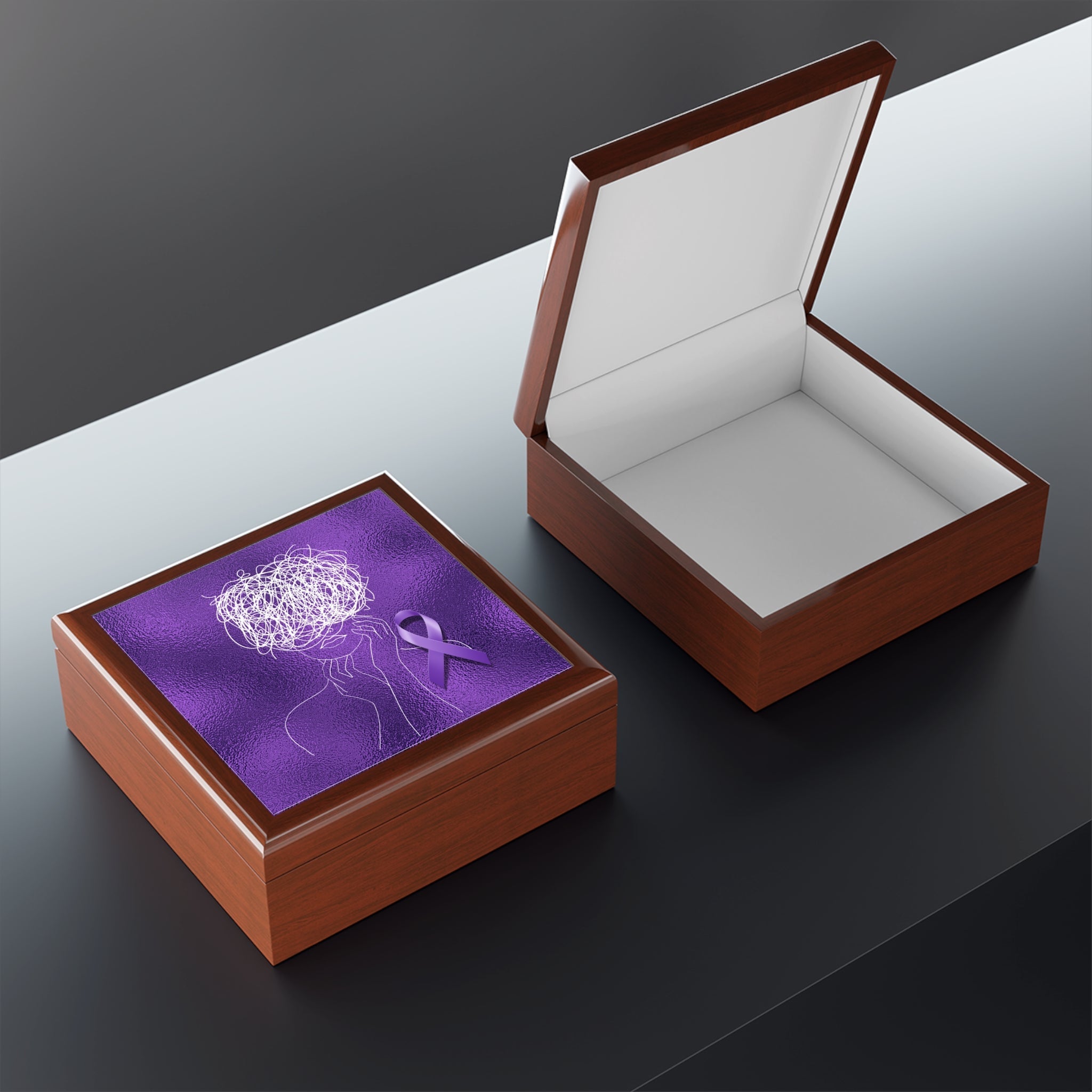 Purple Ribbon Awareness Jewelry Box – Epilepsy Strength Keepsake Box