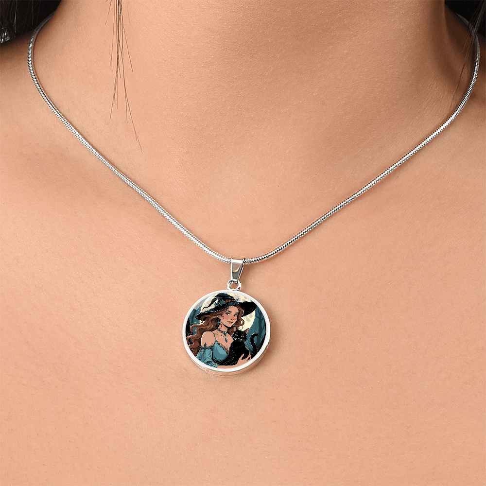 Beautiful Witchy Cat Lady Pendant Necklace