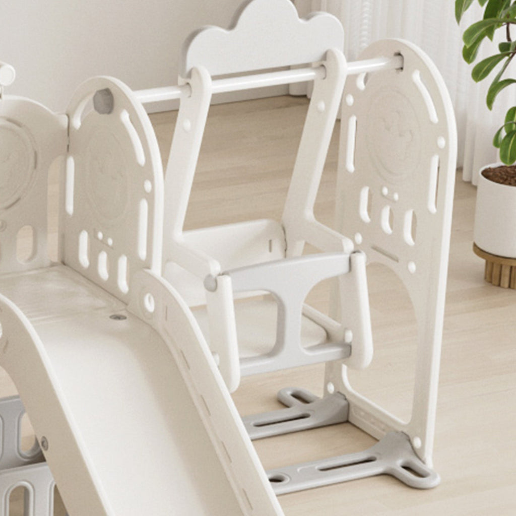Versatile Toddler Slide with 11-in-1 Activity Center, Grey+Ivory, Polyethylene, 116.54in