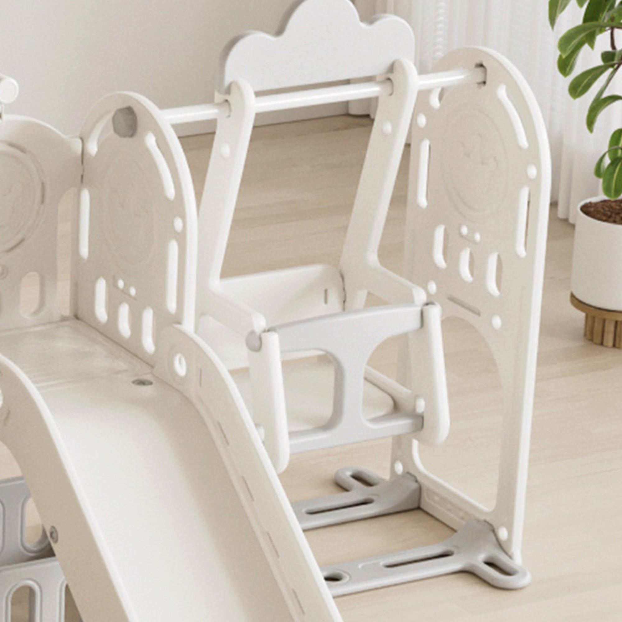Versatile Toddler Slide with 11-in-1 Activity Center, Grey+Ivory, Polyethylene, 116.54in