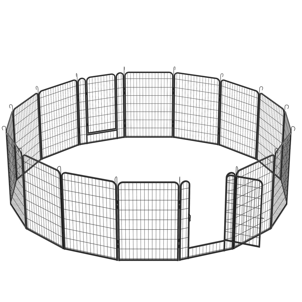 16 Panels Heavy-Duty Metal Playpen with Door, 39.37' H Dog Fence Pet Exercise Pen for Outdoor, Indoor