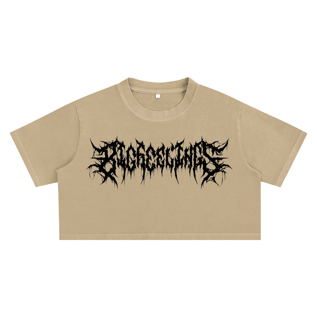 Big Feelings Metal Font Snow Washed Crop Top