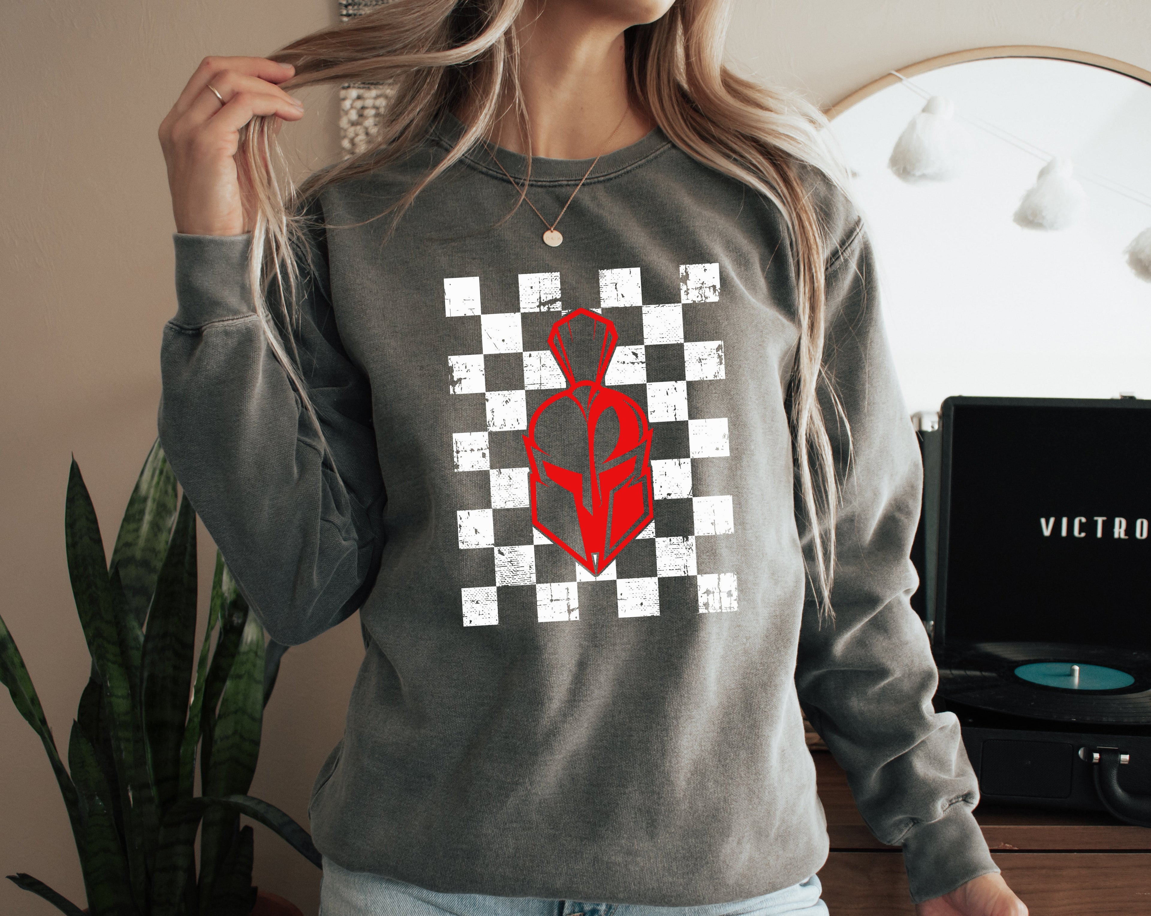 White checkered Sentinel CC Sweatshirt