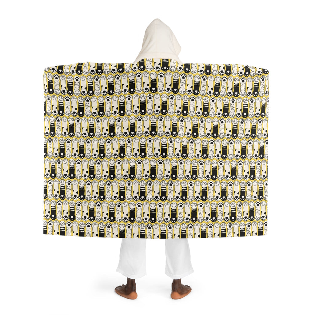 Black/White Paws Hooded Sherpa Fleece Blanket