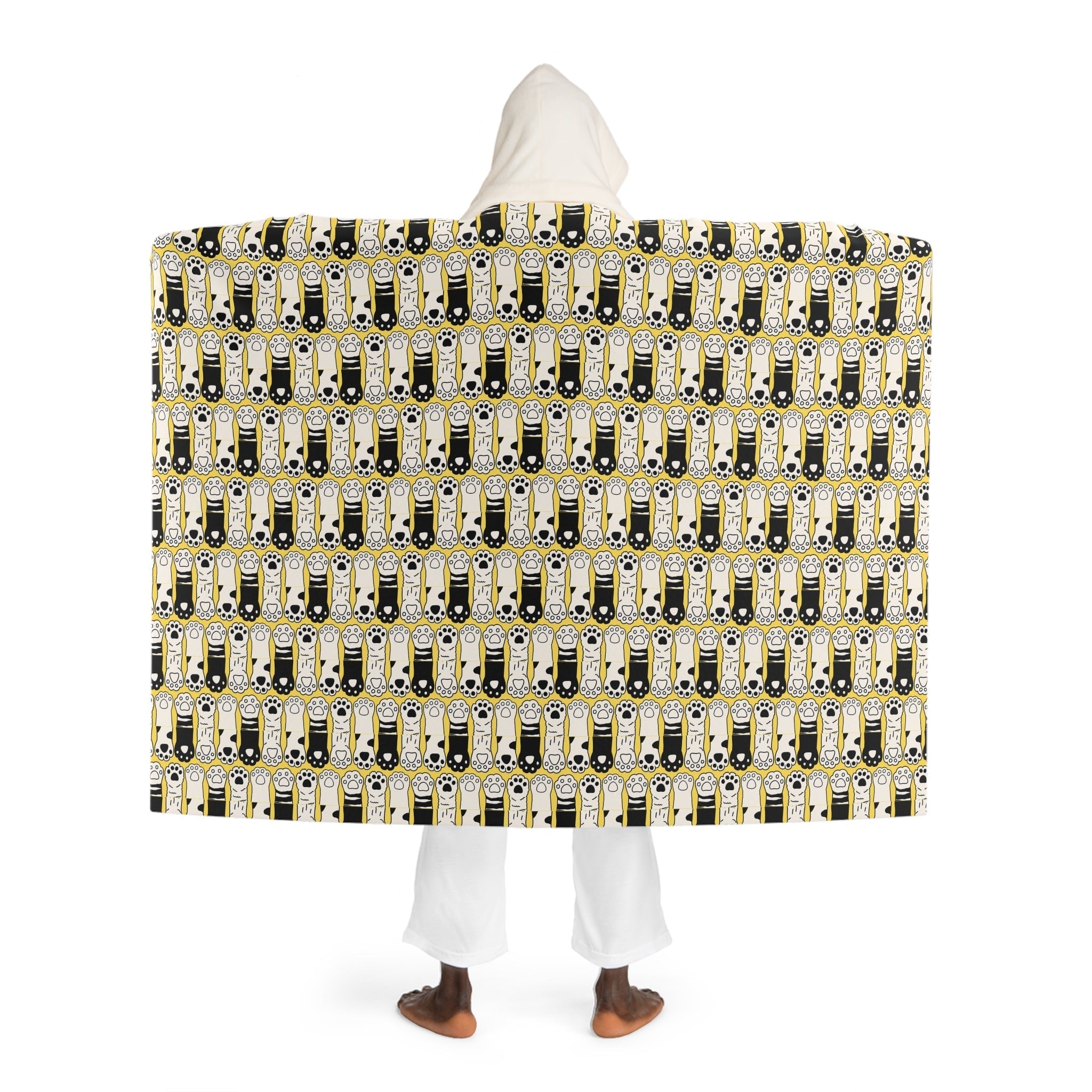 Black/White Paws Hooded Sherpa Fleece Blanket