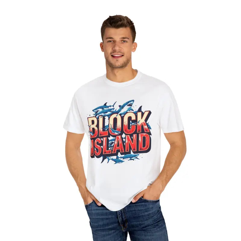 Ocean State Styles Block Island Shark T Shirt Garment Dyed