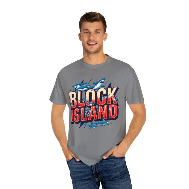 Ocean State Styles Block Island Shark T Shirt Garment Dyed