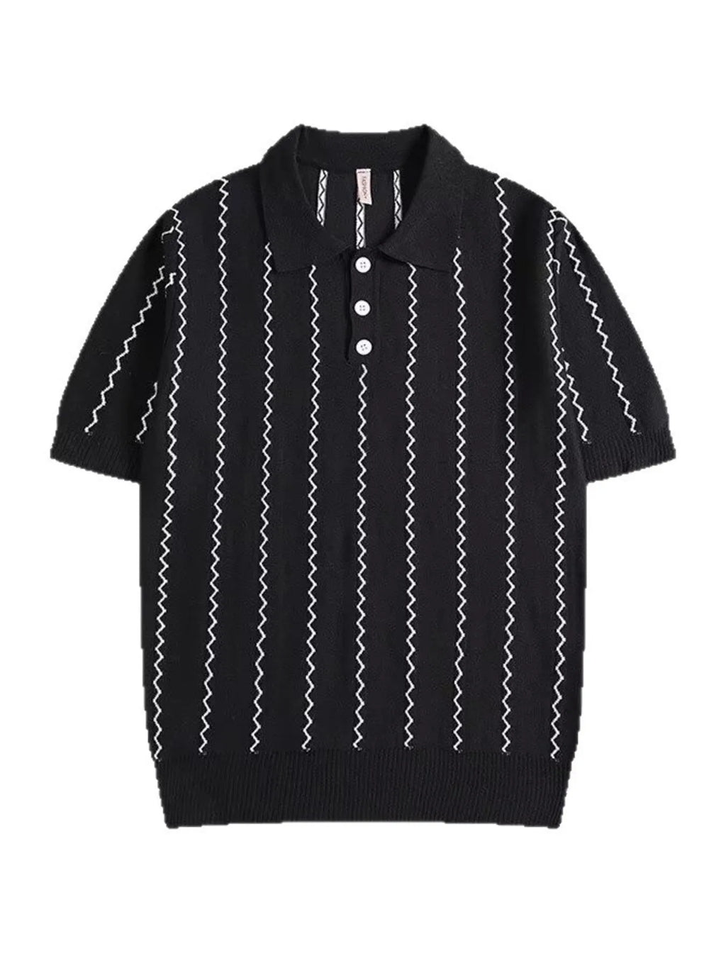 Zigzag Striped Knit Polo Plus Size