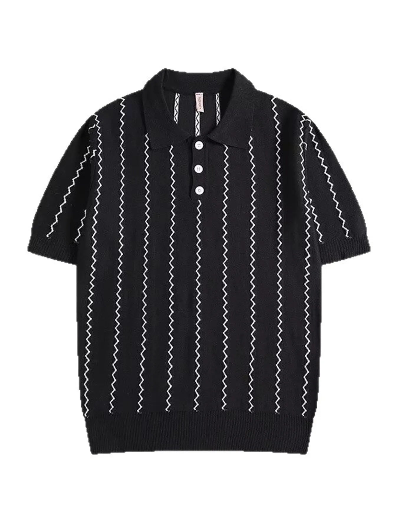 Zigzag Striped Knit Polo Plus Size