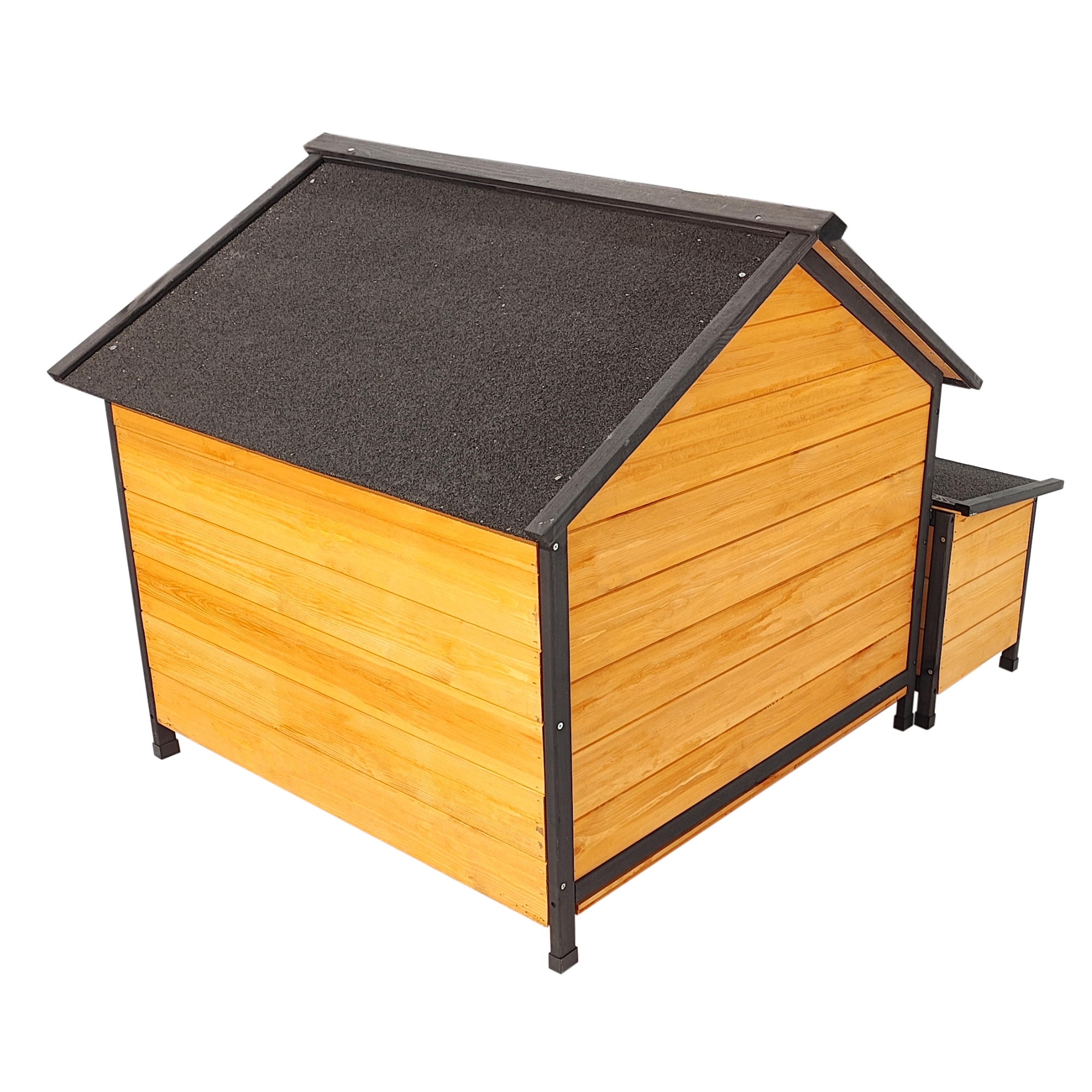 XPT088 Wearable and Strong Wooden Dog House with Metal Bowls and Toy Box, Natural, Solid Wood, 55.12 x 38.98 x 37.00 inches