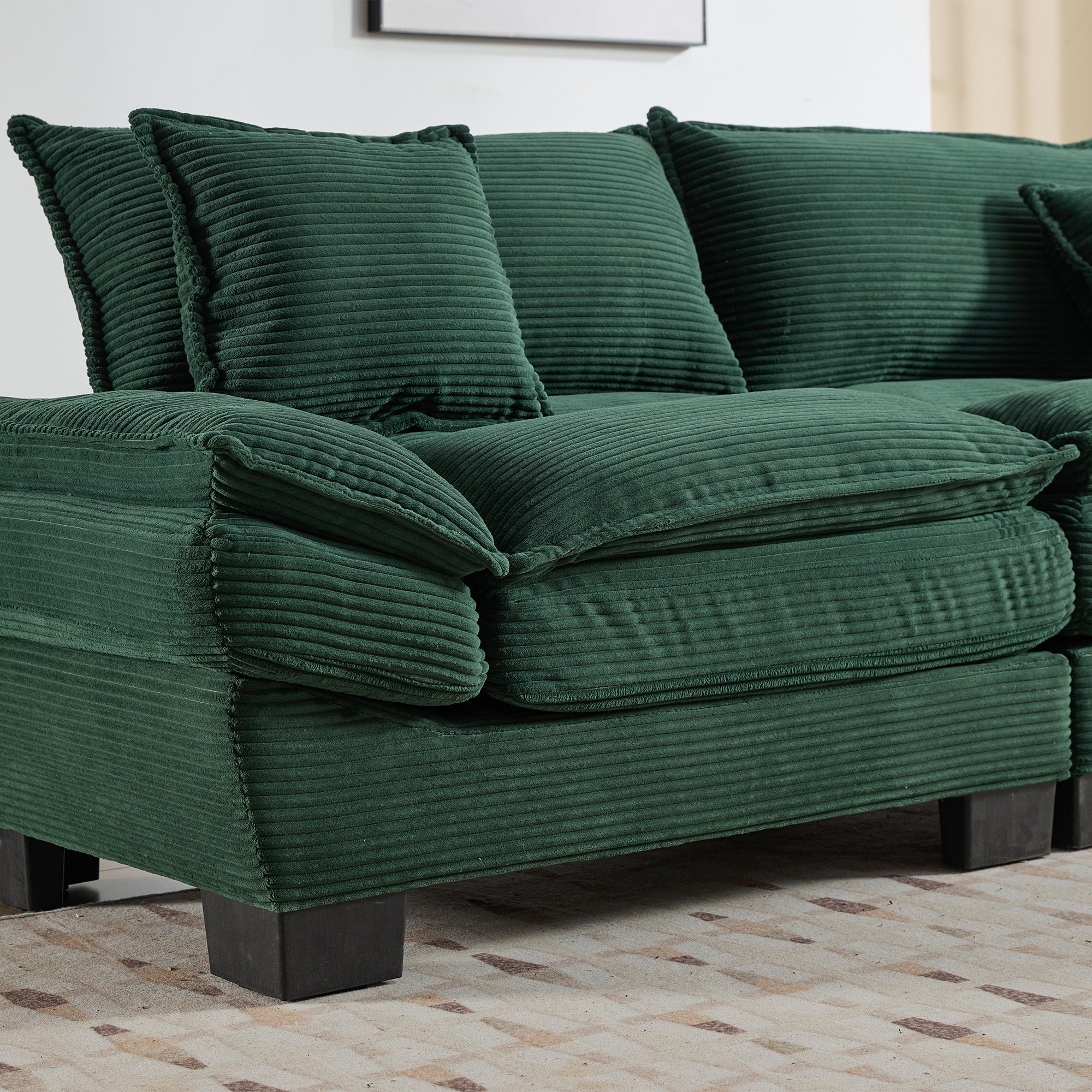 Corduroy Sofa Sleeper Couch Loveseat Sofa with Pillows Comfy Upholstered Deep Seat Sofa for Bedroom,Living Room,Apartment,Office,Dorm-Green Corduroy