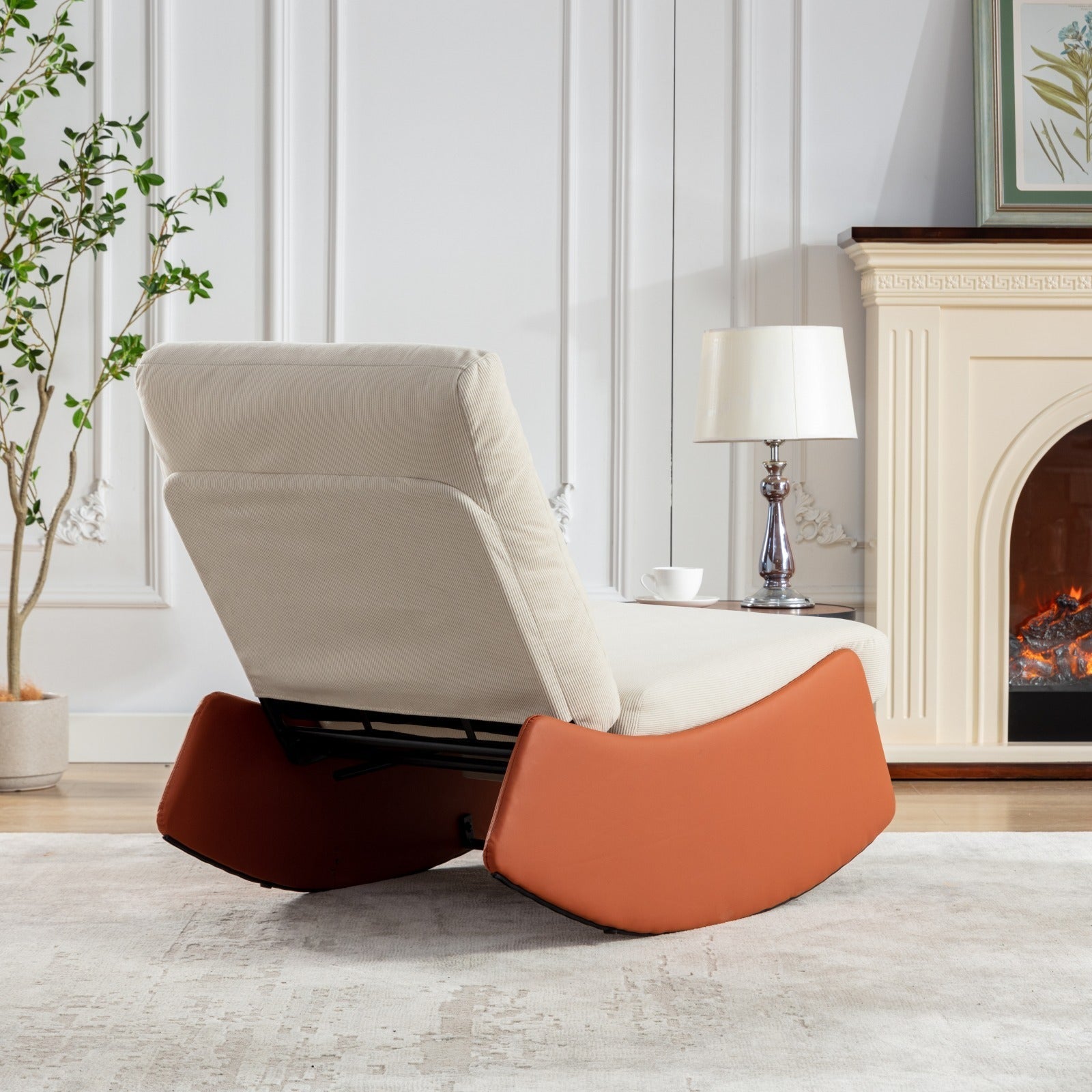 Modern Orange Upholstered Rocking Chair Recliner with Footrest and Adjustable Backrest