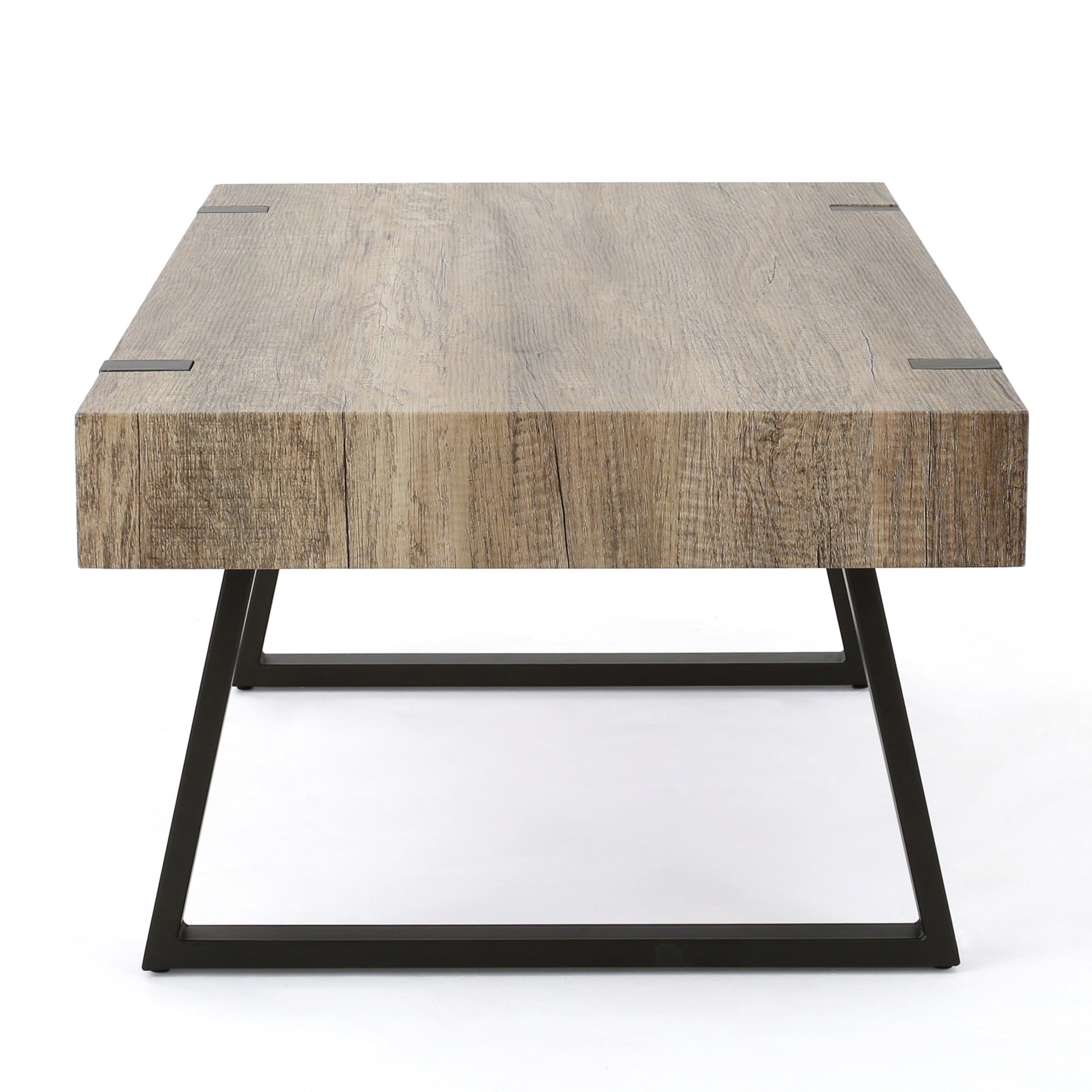 Abitha Faux Wood Coffee Table with Industrial Powder-Coated Metal Legs in Canyon Grey