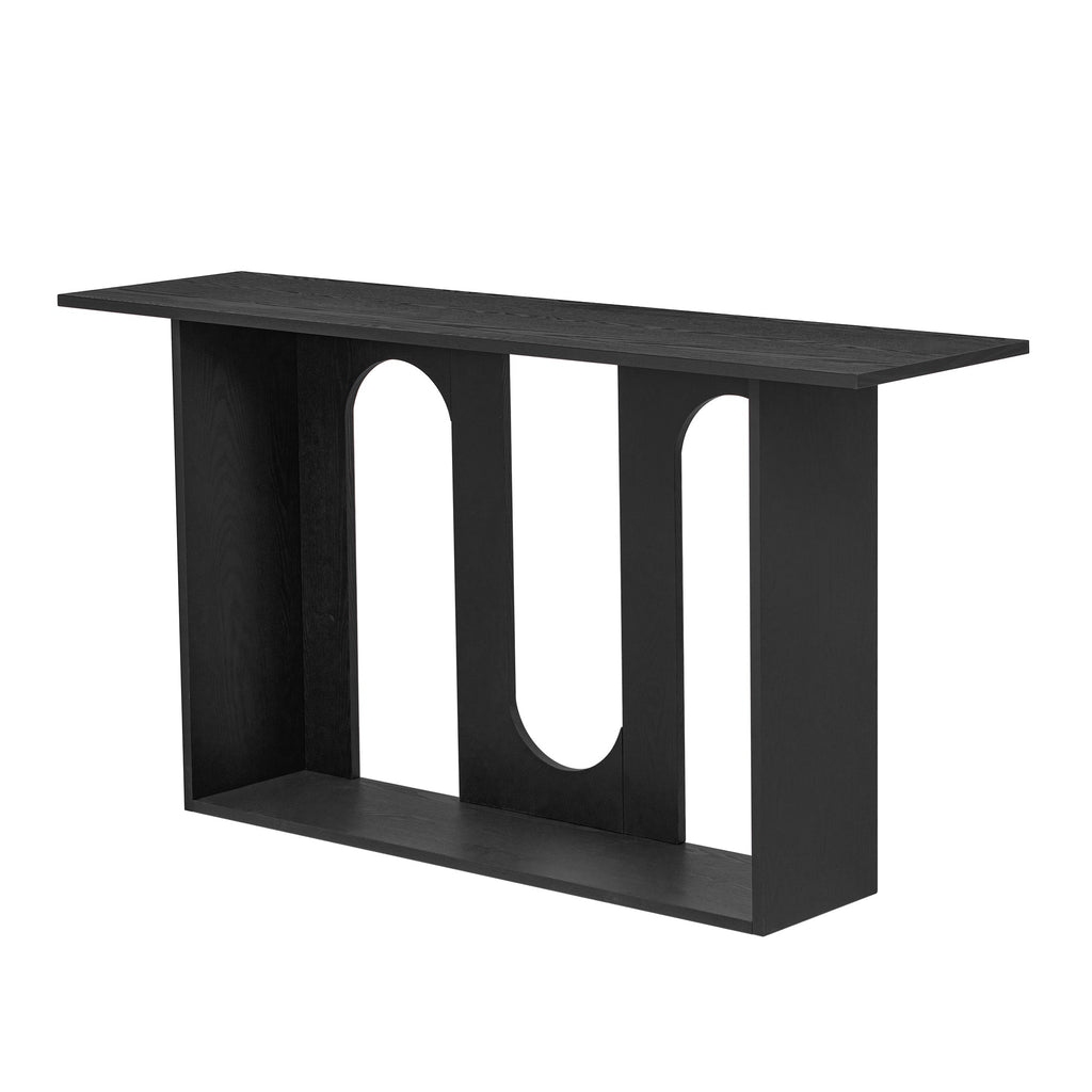 U_STYLE Modern and Curved Design Ash Veneer Console Table with Shelf,Suitable for Entryway,Hallway Living Room,Foyer,Corridor