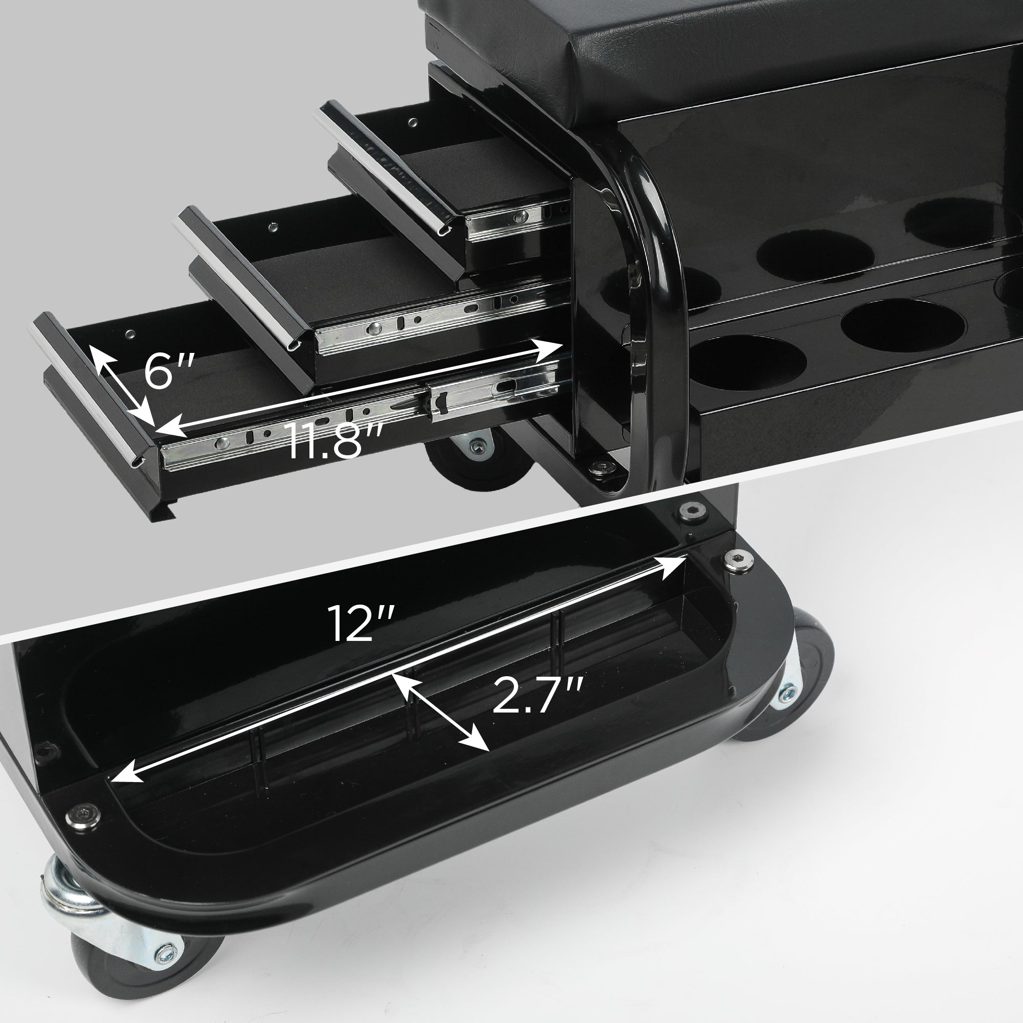 Rolling Creeper Garage Seat with 3 Built-in Drawers, Rolling Tool Chest for Shop or Garage(Black)