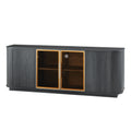 Modern 64-Inch Wavy TV Cabinet with LED Lights, Black, Particleboard and MDF, 64''W x 15''D x 24''H