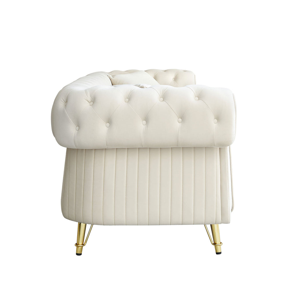 89''W Chesterfield Modern Tufted Velvet Living Room Sofa with Two Seat Cushions and Two Toss Pillows,Beige