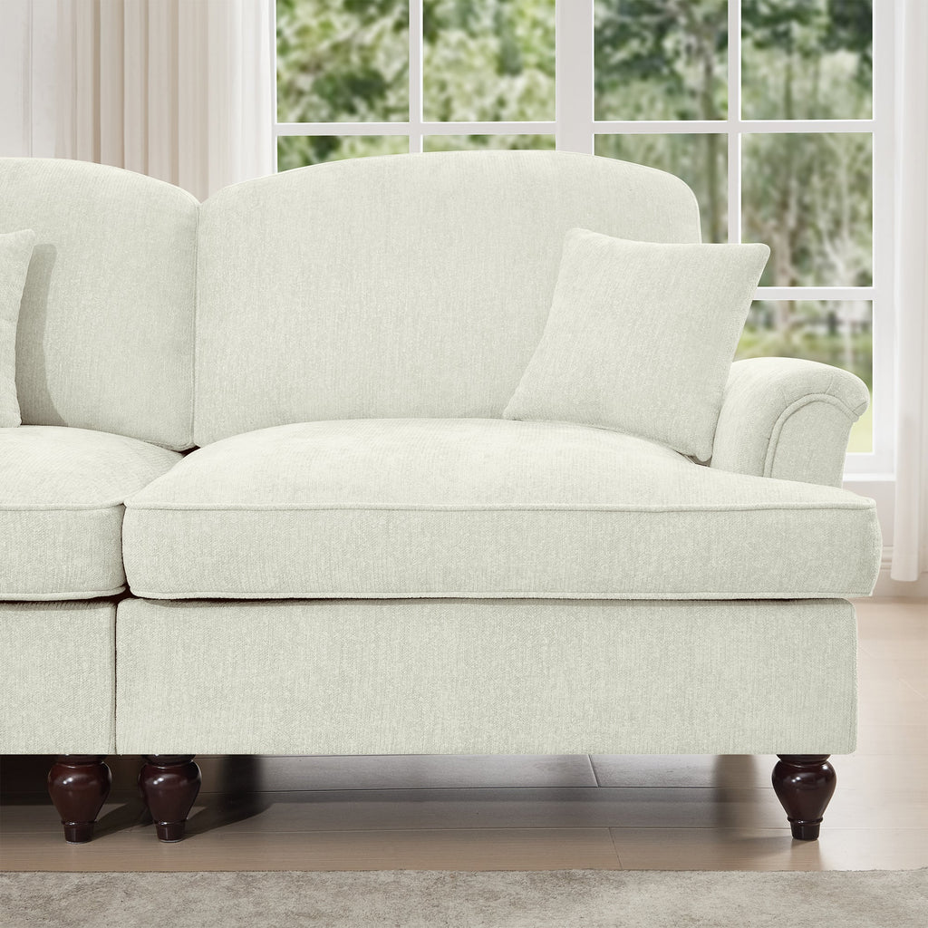 Classic 2 Piece Modular Couch Living Room Sofa Set with Flared Arms and Removable Ruffles Pleats Skirts and Spindle Legs, 2 Seater Sofa + 2-Seat Loveseat Sofa Sets for Living Room, Beige White