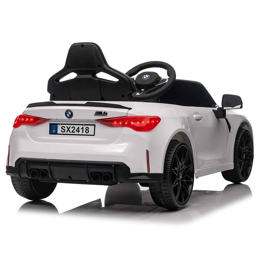 BMW M4 12v Kids ride on toy car 2.4G W/Parents Remote Control,Three speed adjustable,Power display, USB,MP3 ,Bluetooth,LED light,story,A handle with wheels and a pull, easy to carry