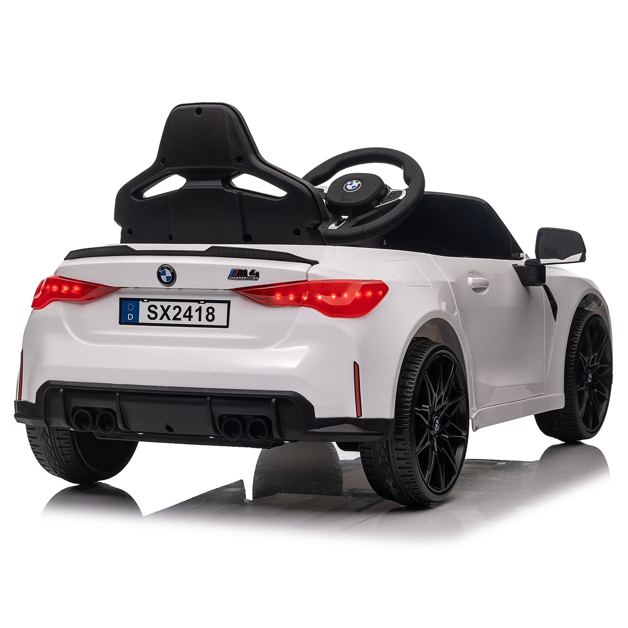 BMW M4 12v Kids ride on toy car 2.4G W/Parents Remote Control,Three speed adjustable,Power display, USB,MP3 ,Bluetooth,LED light,story,A handle with wheels and a pull, easy to carry