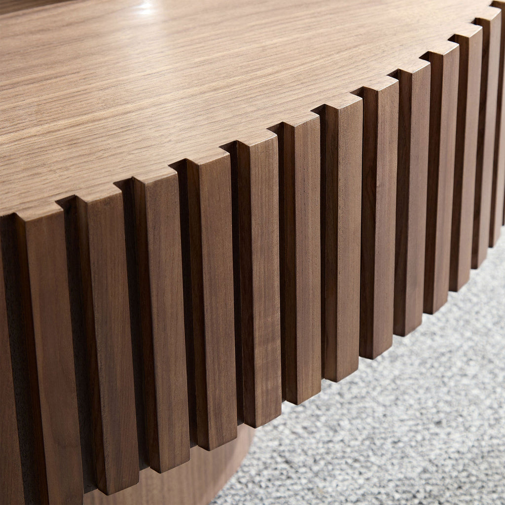 Modern Handcraft Drum Coffee Table Length 43.7 inch Ellipse Coffee Table for Living Room,Oval Small Coffee Table with Sturdy Pedestal,Walnut MDF