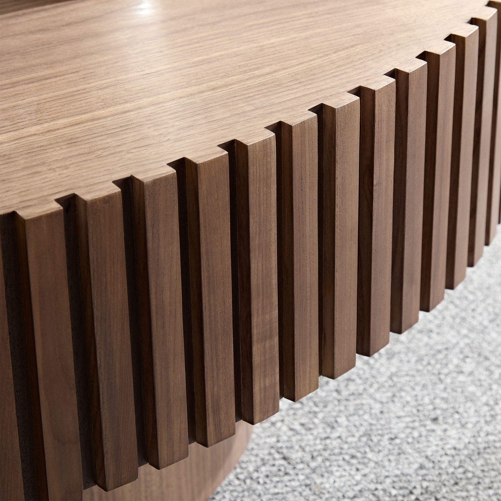 Modern Handcraft Drum Coffee Table Length 43.7 inch Ellipse Coffee Table for Living Room,Oval Small Coffee Table with Sturdy Pedestal,Walnut MDF