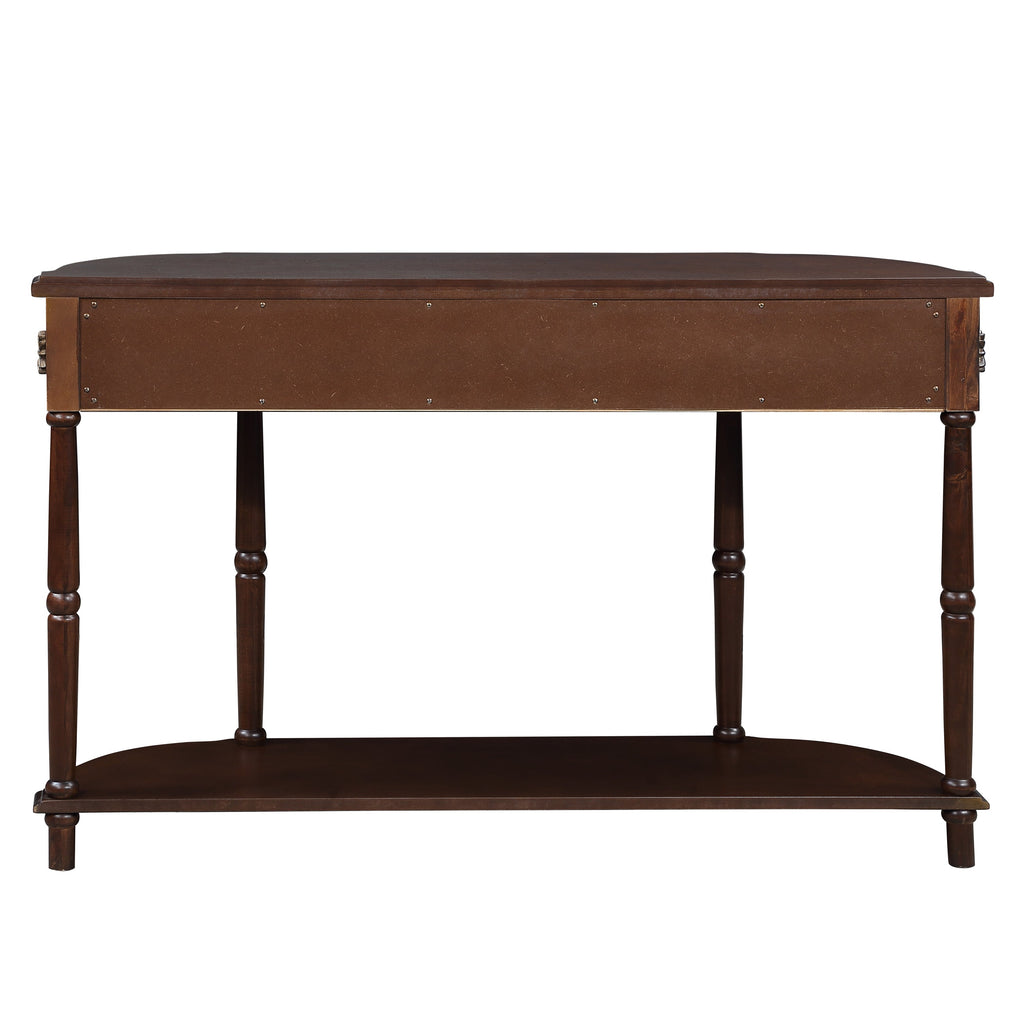Retro Curved Wood Console Table, 52 inch Circular Half Moon Sofa Table with Open Shelf and 2 Drawers, Solid Wood Entry Table for Living Room, Hallway, Espresso