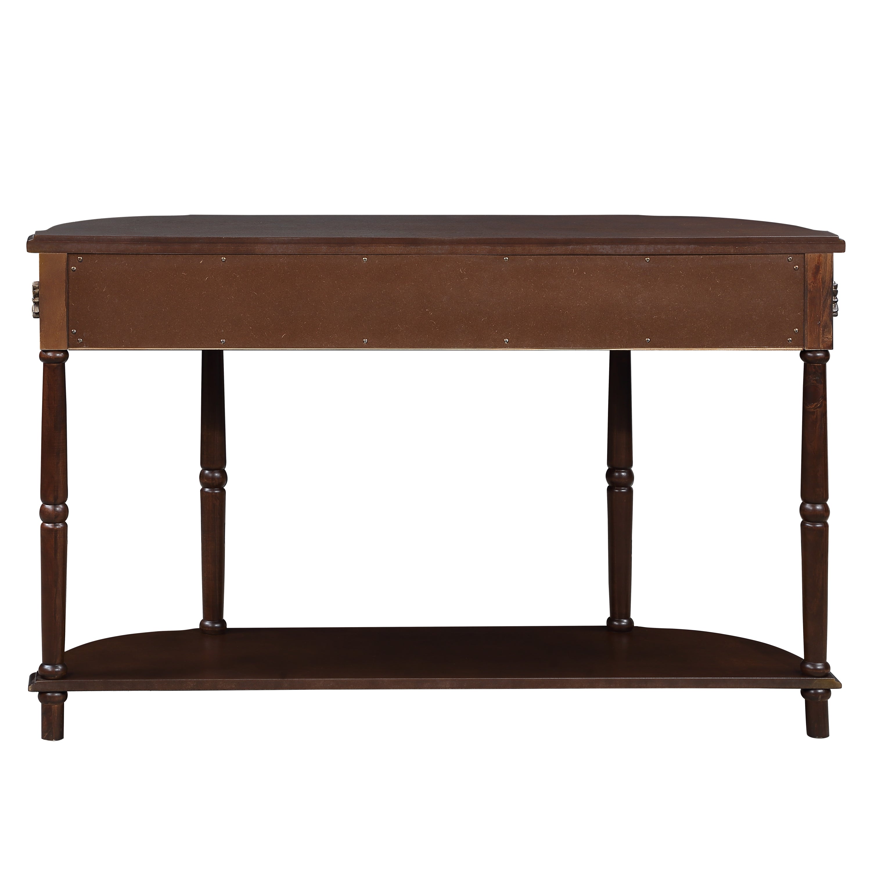 Retro Curved Wood Console Table, 52 inch Circular Half Moon Sofa Table with Open Shelf and 2 Drawers, Solid Wood Entry Table for Living Room, Hallway, Espresso