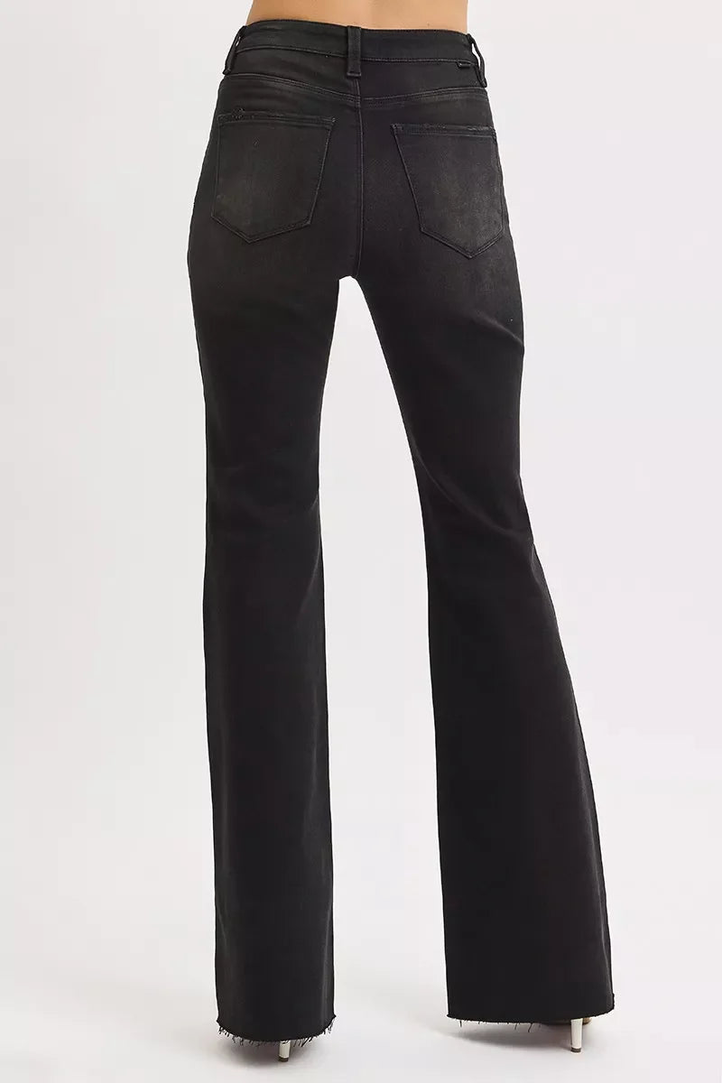 RISEN Full Size High Rise Flare Raw Cut Hem Jeans Plus Size